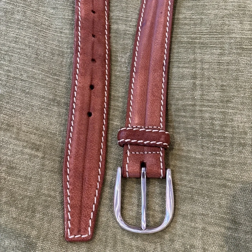 Brighton Leather Belt M21774 Brown White Stitching 1.25